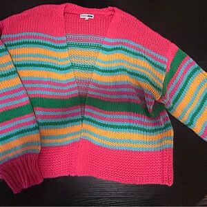 Fashion Nova Hot Pink Multicolor Striped Open Cardigan